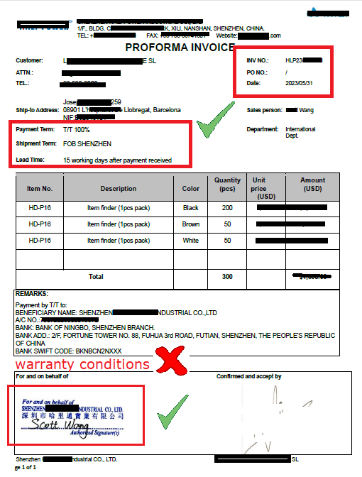 Ejemplo de factura proforma