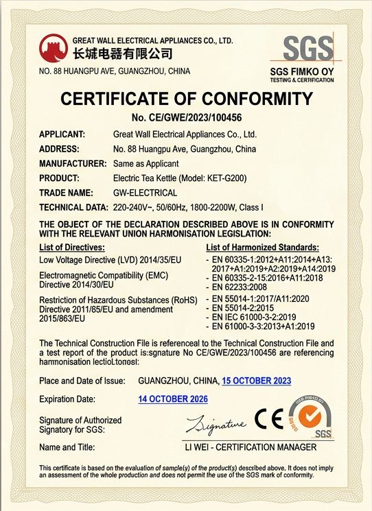 Ejemplo de certificado de conformidad de un proveedor chino
